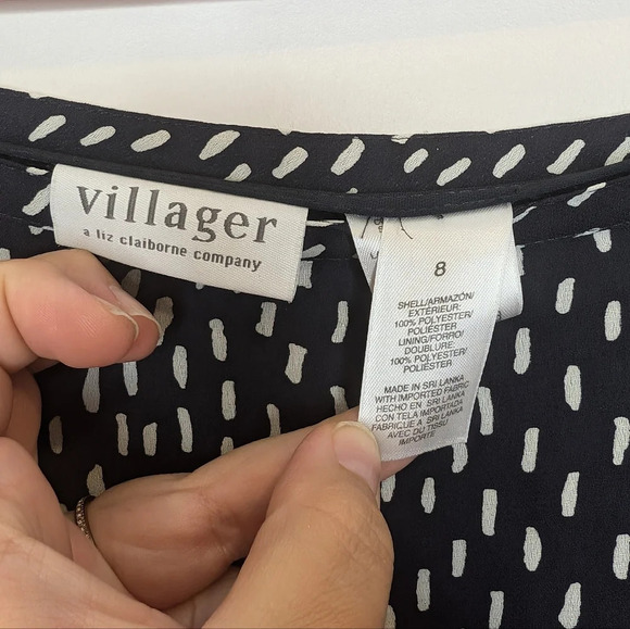 Vintage Villager Liz Claiborne 90s Navy White Dot Midi Flowy Skirt Size 8 - Picture 3 of 8